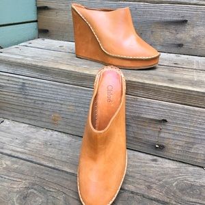 Chloe Tan Leather Mules / Wedges